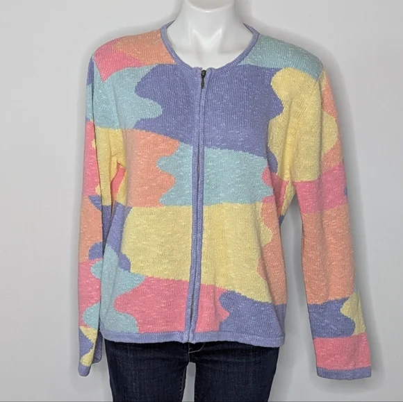 Vintage Christopher & Banks Colorful Abstract Zip Up Cardigan Sweater L - Picture 1 of 7